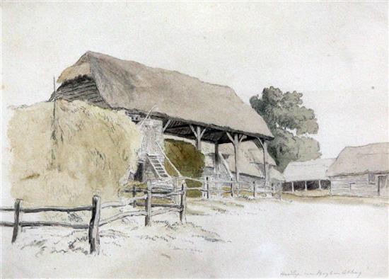 Robert Hills (1769-1844) The Farmyard at Hoadlye near Bayham Abbey, 7 x 10in.